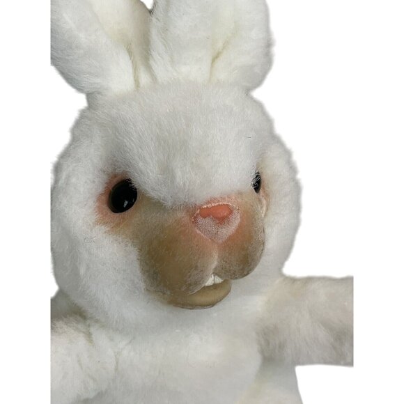 Vintage Rubber Face Plush Bunny Rabbit Hand Puppet White Pink Nose Creepy - Picture 2 of 7